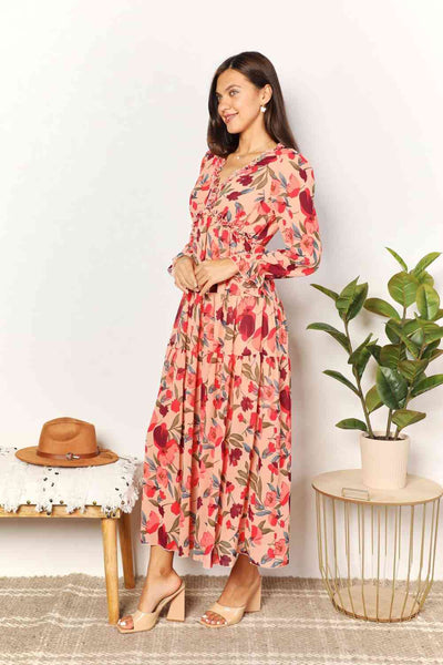 3 Types Size Famous Long Sleeve Plunge Maxi Dress In Floral