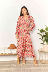3 Types Size Famous Long Sleeve Plunge Maxi Dress In Floral
